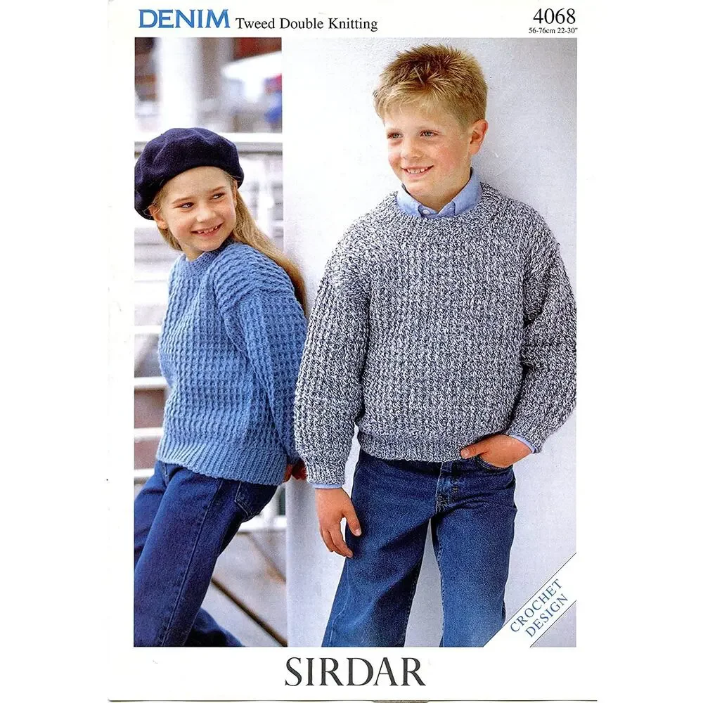 New Sirdar 4068 Denim Tweed DK Children's Sweater Crochet Pattern - Picture 2 of 3